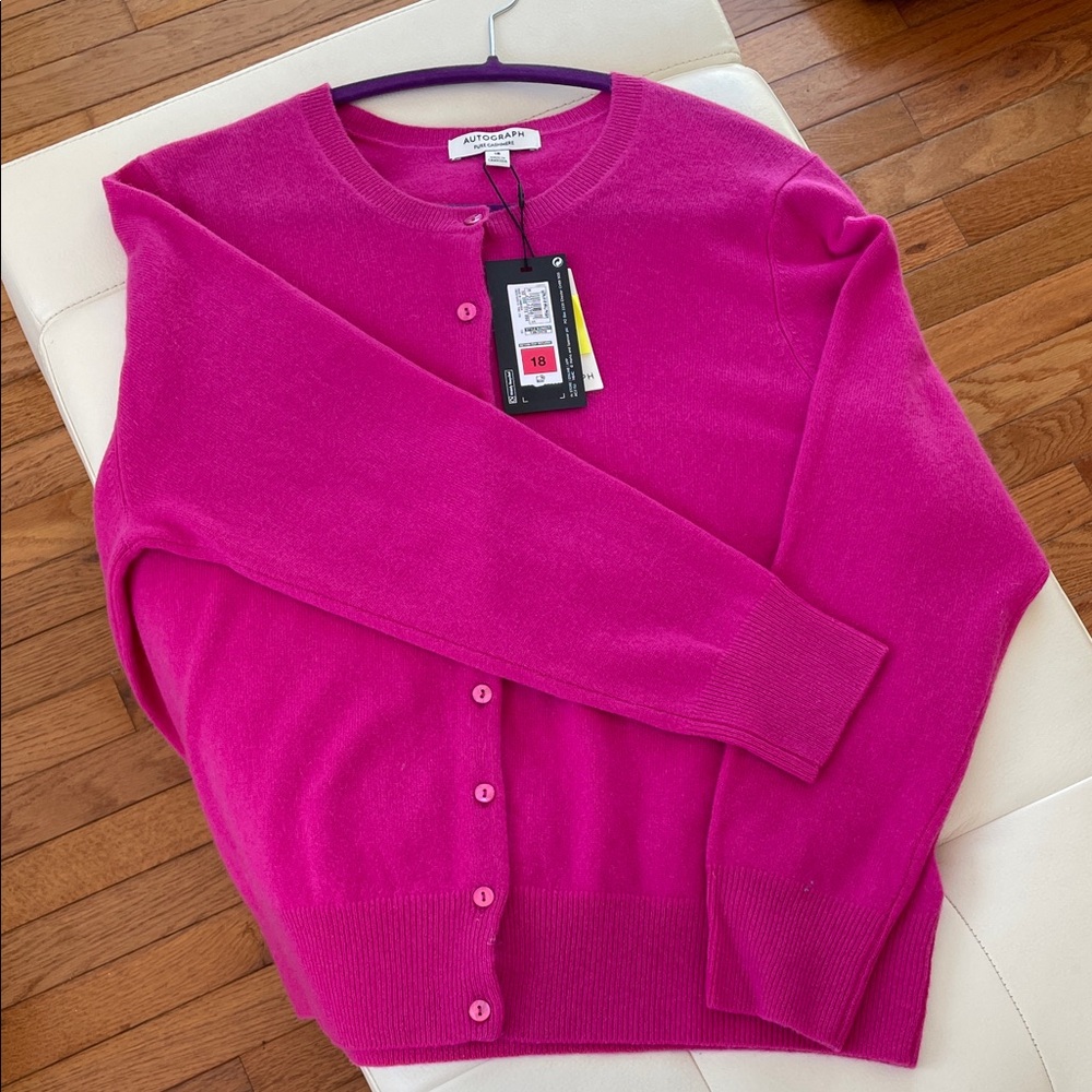 NWT pure Cashmere Fuchsia Button-Up Cardigan by Autograph in Large